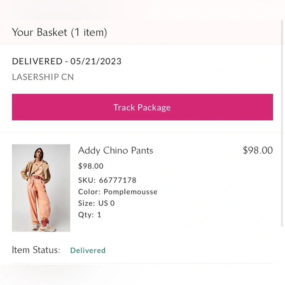 FREE PEOPLE`-ADDY Chino Pants Sz 0 Peachy Pink, EUC - Picture 3 of 3